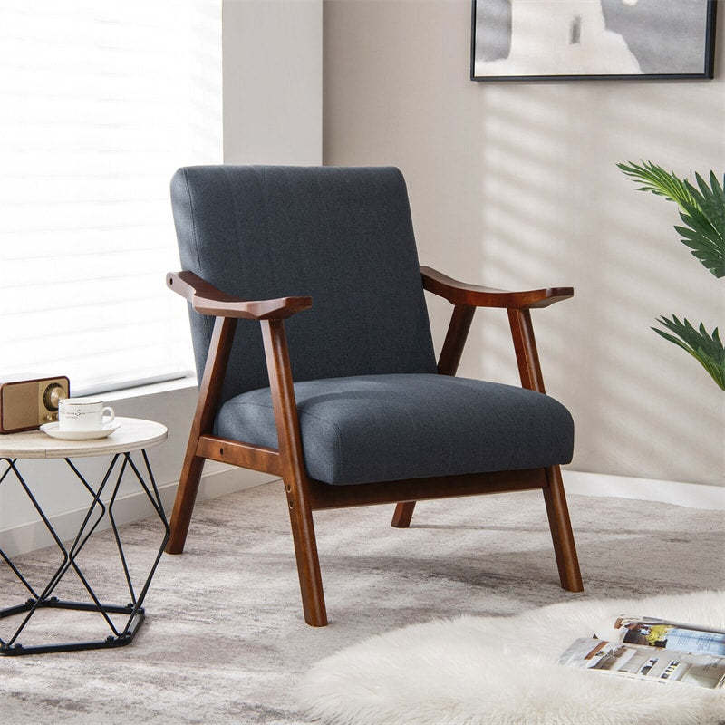 Mid-Century Modern Accent Chair Upholstered Living Room Arm Chair with Rubber Wood Frame & Felt Pads