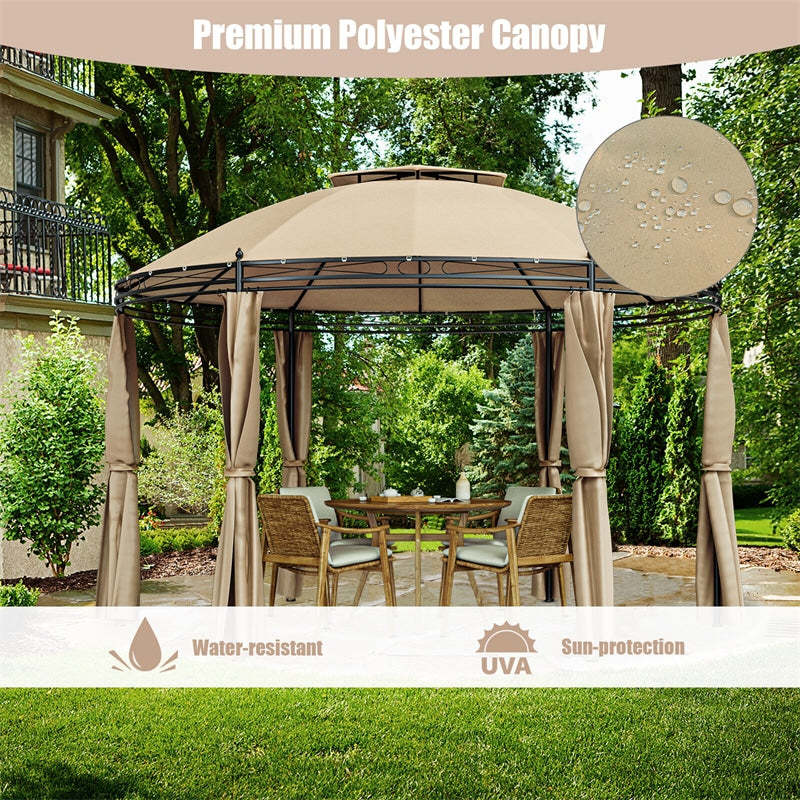 11.5' Round Patio Gazebo Heavy Duty 2-Tier Outdoor Dome Gazebo with Removable Side Curtains & Double Roof