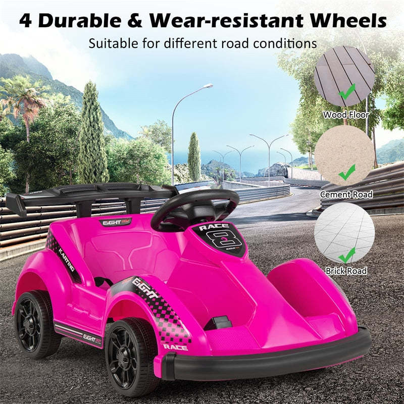 6V Kids Racer Go Kart, Electric Go Kart with Remote Control, 4 Wheels, Safety Belt, Music & USB Port, Battery Powered Ride-On Toy for Ages 3-8