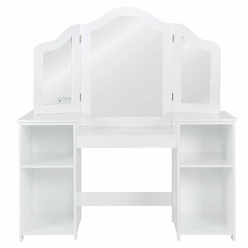 Kids Makeup Vanity Table, 2-in-1 Princess Dressing Table with Tri-folding Detachable Mirror & Storage Shelves, Pretend Play Girls Study Desk