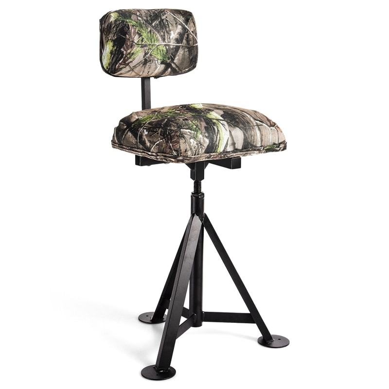 360° Swivel Hunting Blind Chair Height Adjustable Tripod Blind Stool Camo Huntsman Chair with Detachable Backrest