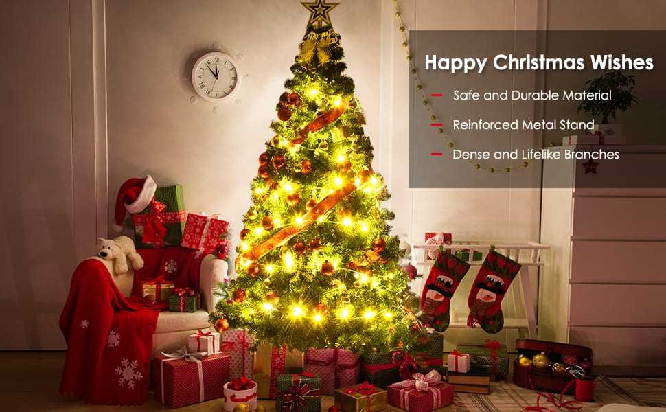 7FT Green Artificial Christmas Tree Unlit Pine Xmas Tree with 950 PVC Branch Tips, Solid Metal Stand for Outdoor Indoor Holiday Decoration