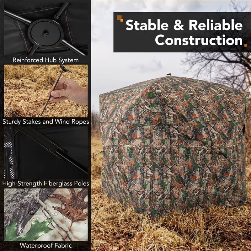 270° One-Way See-Through Hunting Blind with Silent Slide Windows, Door & Carry Bag, 3-4 Person Pop-up Camo Hunting Tent 82" Tall Deer Ground Blind