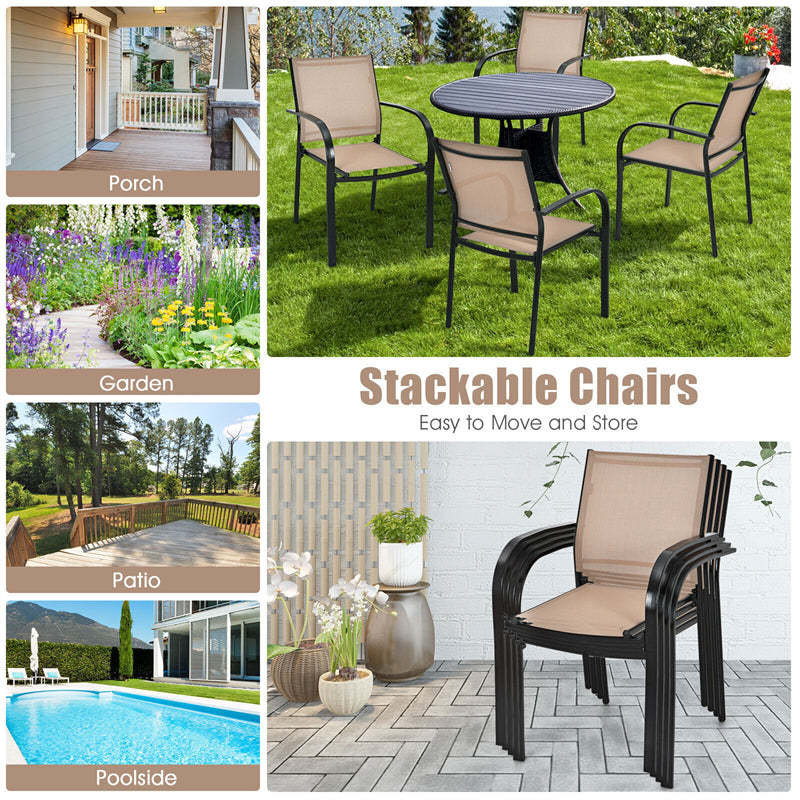 Set of 2 Patio Dining Chairs Outdoor Stackable Lawn Chairs with Armrests & Breathable Fabric