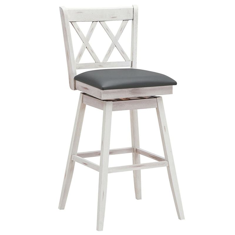Swivel Bar Stools Set of 2, Rubber Wood 29.5" Counter Height Dining Chairs with Upholstered Cushions, Ergonomic Backrests & Footrests