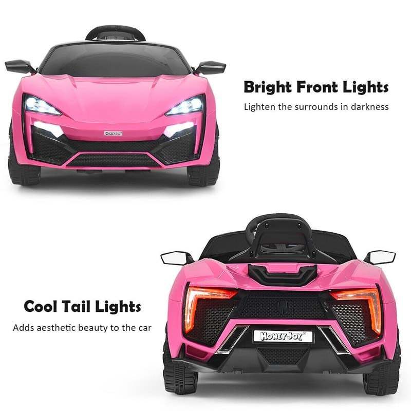 Kids Ride On Sports Car, 12V Battery Powered Electric Vehicle with Remote Control & LED Lights for Boys & Girls