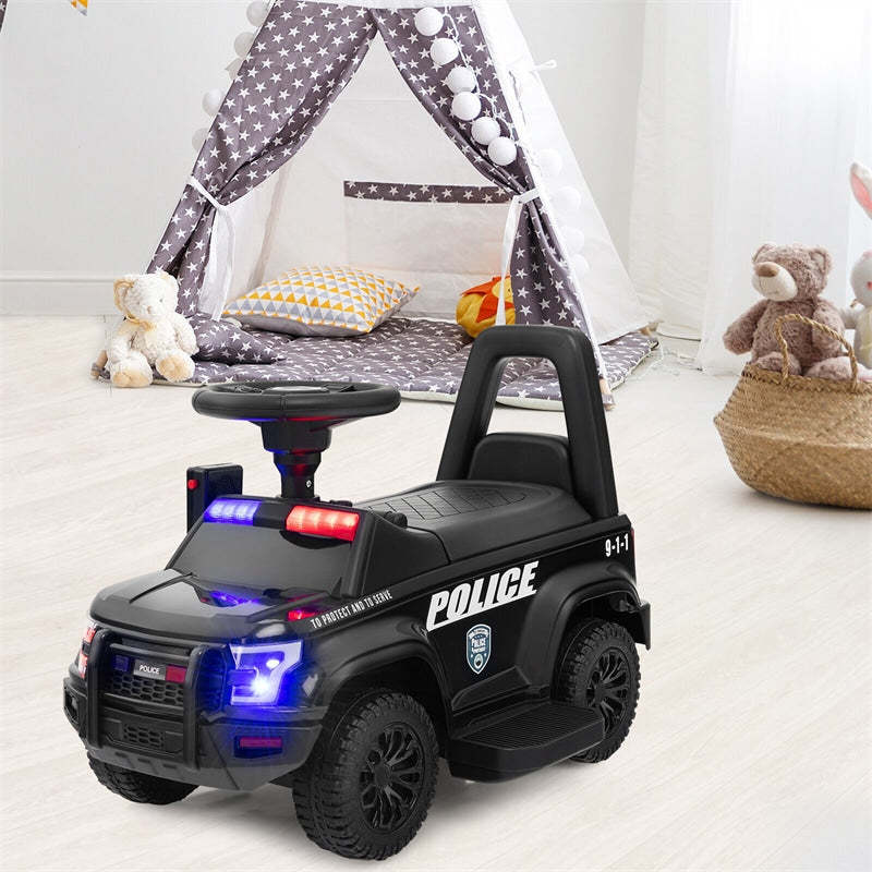 Kids Ride on Push Car 6V Electric Toddler Foot-to-Floor Police Push Car with Megaphone Lights Siren & Under Seat Storage
