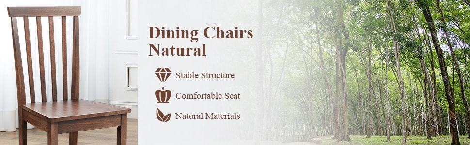 Wood Dining Chairs Set of 2, Modern Armless Kitchen Chairs with Slat Back & Rubber Wood Legs, Farmhouse Dining Room Chairs for Kitchen, Restaurant