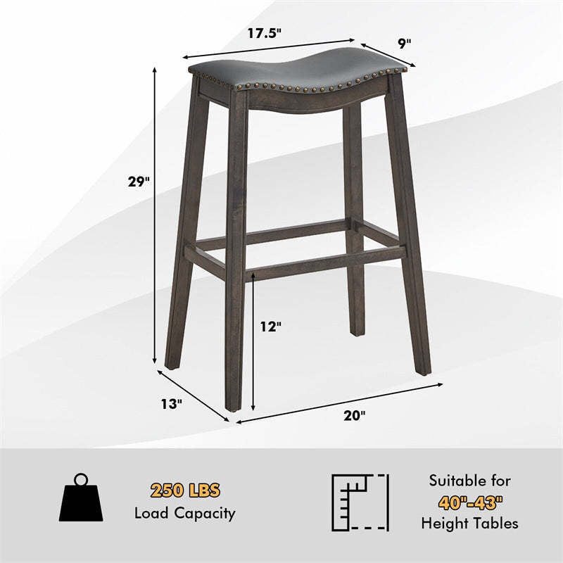 29-Inch Height Backless Saddle Stools Counter Height Bar Stools Set of 2 with Rubber Wood Legs & Cushioned Seat