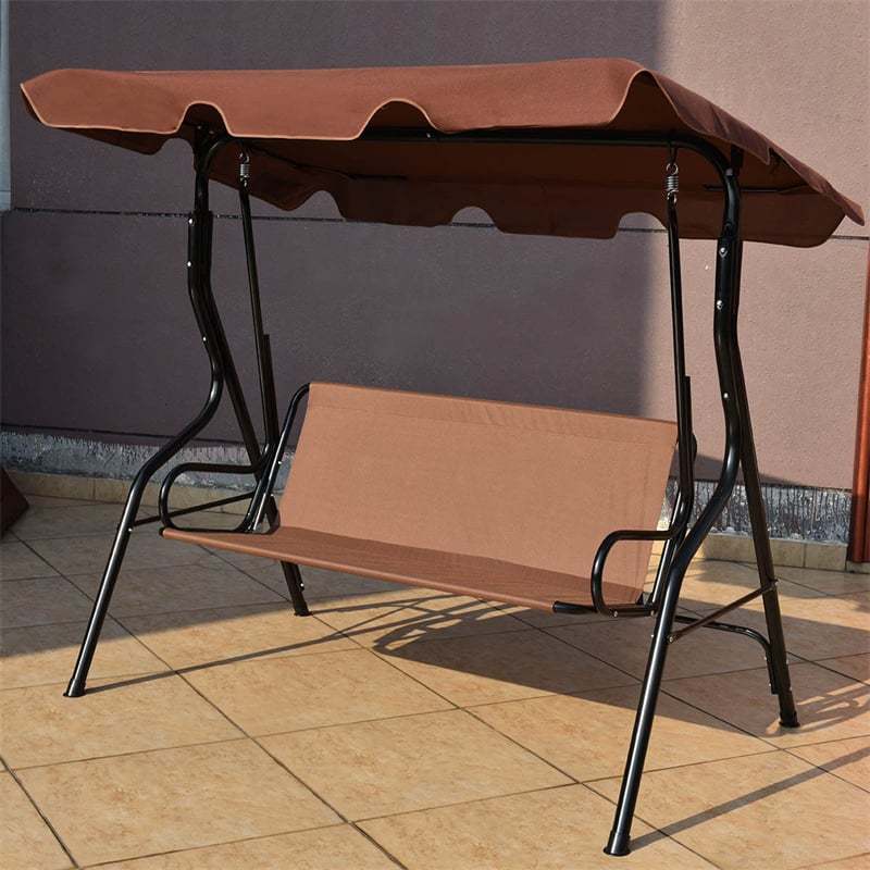 3-Seat Patio Swing with Adjustable Canopy & Removable Cushion, Powder-Coated Steel Frame Outdoor Porch Swing for Backyard, Garden, Balcony