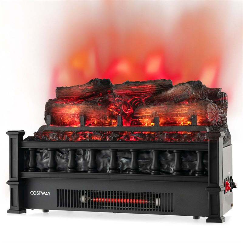 20" Infrared Quartz Fireplace Heater with Pinewood Ember Bed & Adjustable Temperature, 1500W Electric Fireplace Log Insert for Home Office Decor