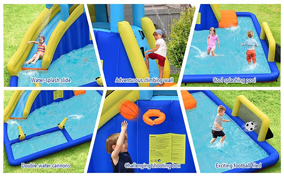 6-in-1 Kids Inflatable Water Slide Water Park Bounce House without Air Blower