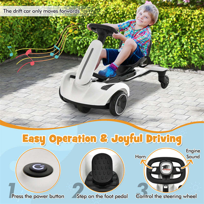 6V Electric Kids Ride-On Drift Car with 360° Spin, 2-Position Adjustable Seat, Horn & Engine, Drifting Go Kart Toy for Boys & Girls
