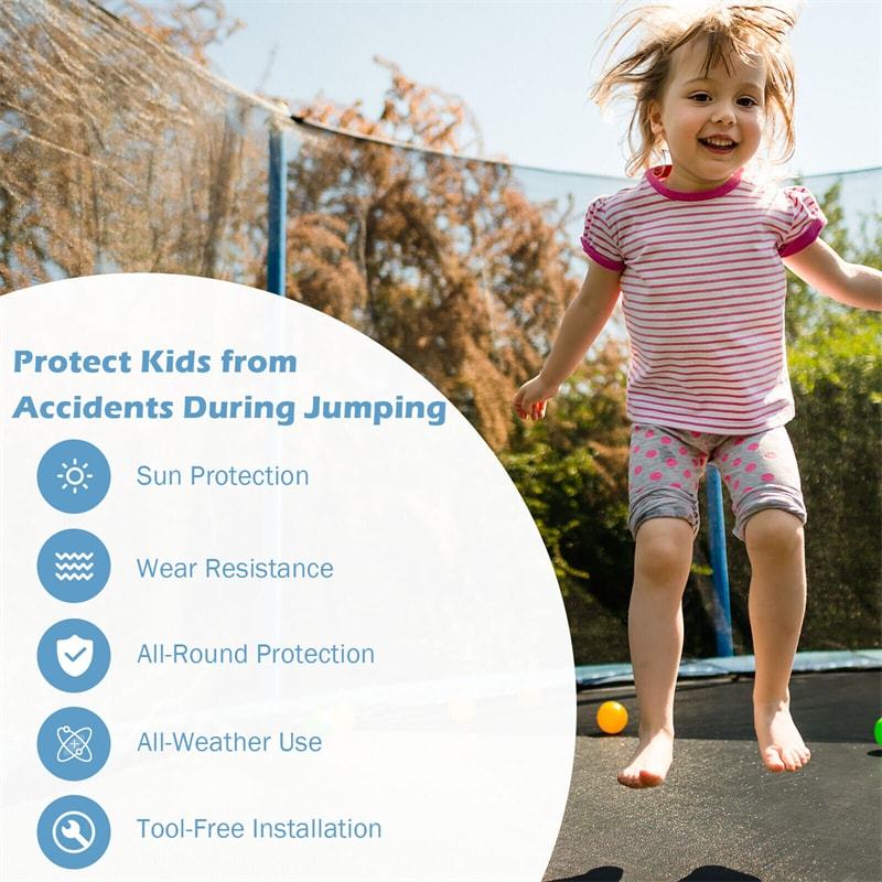 12FT Trampoline Net Replacement Weather-Resistant Trampoline Safety Enclosure with Double-Headed Zipper for 8 Poles