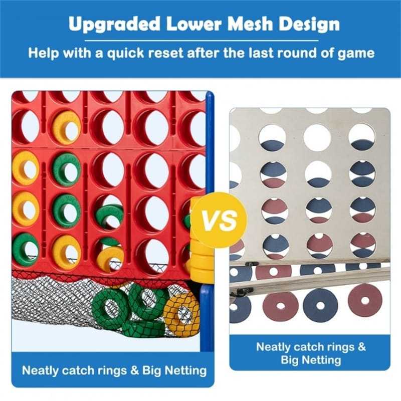 Giant 4-to-Score Game Set, Jumbo 4-in-A-Row Game Set with 42 Rings, Quick-Release Lever, Mesh Storage Net, 3.5FT Tall Connect Game for Kids & Adults