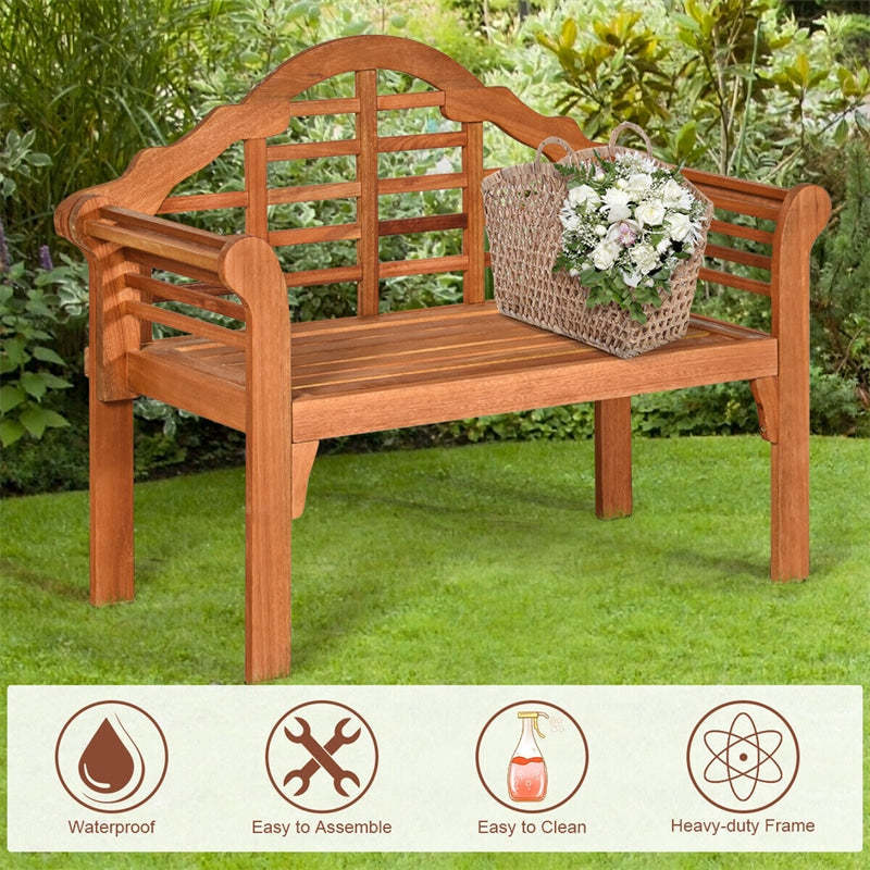 Outdoor Folding Bench Eucalyptus Wood Garden Bench 49" Queen Bench Patio Loveseat Chair with Backrest & Armrest