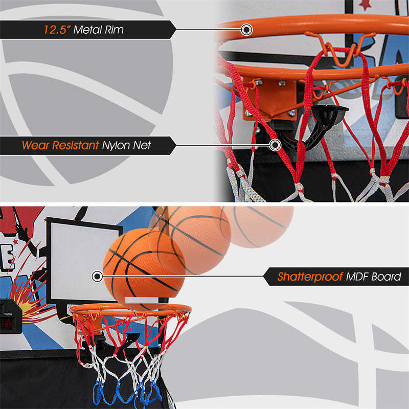 Folding Basketball Arcade Game, Indoor Outdoor Dual Shot Electronic Basketball Game with 8 Game Modes, 4 Balls, LED Scoring for Kids & Adults