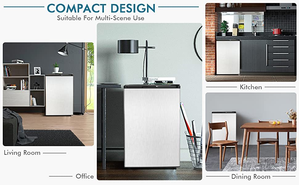 3 Cubic Feet Compact Upright Freezer with Reversible Stainless Steel Door for Home Office Apartment