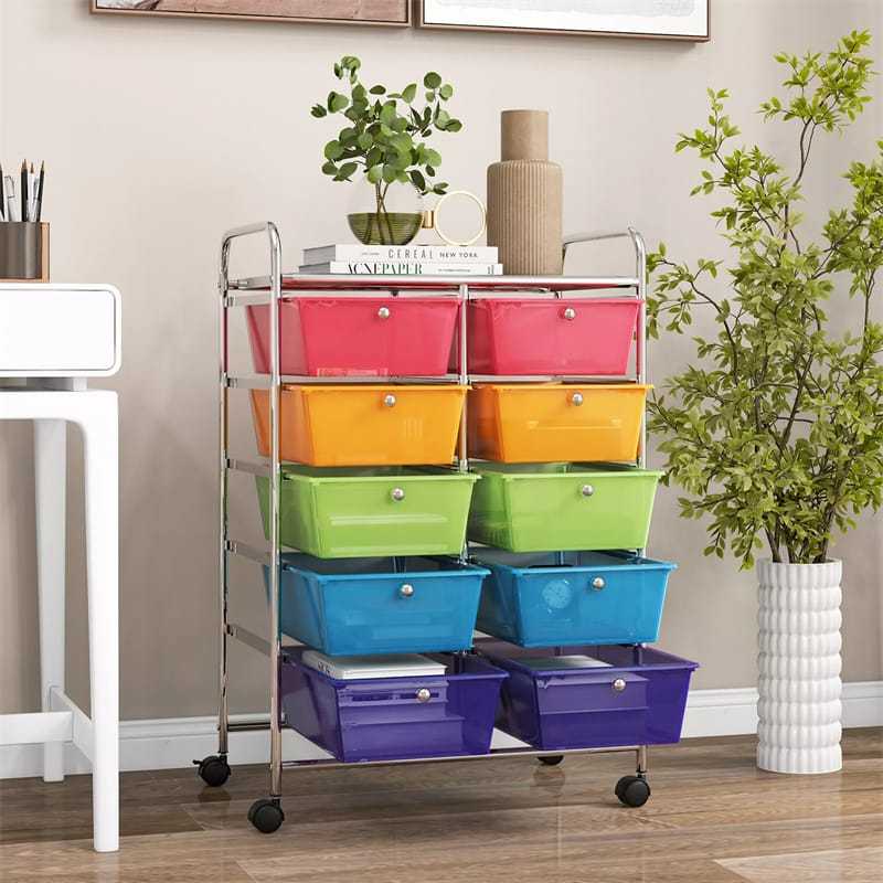 10 Drawer Rolling Cart, Storage Cart Organizer with Wheels, Mobile Utility Cart for Classroom, Office, Home, Craft, Art, Paper, Salon