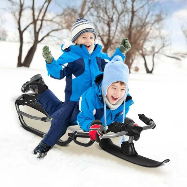 54" Snow Racer Sled, Ski Sled Slider Board with Textured Grip Handles & Ergonomic Mesh Seat for Kids Ages 12+, Adults
