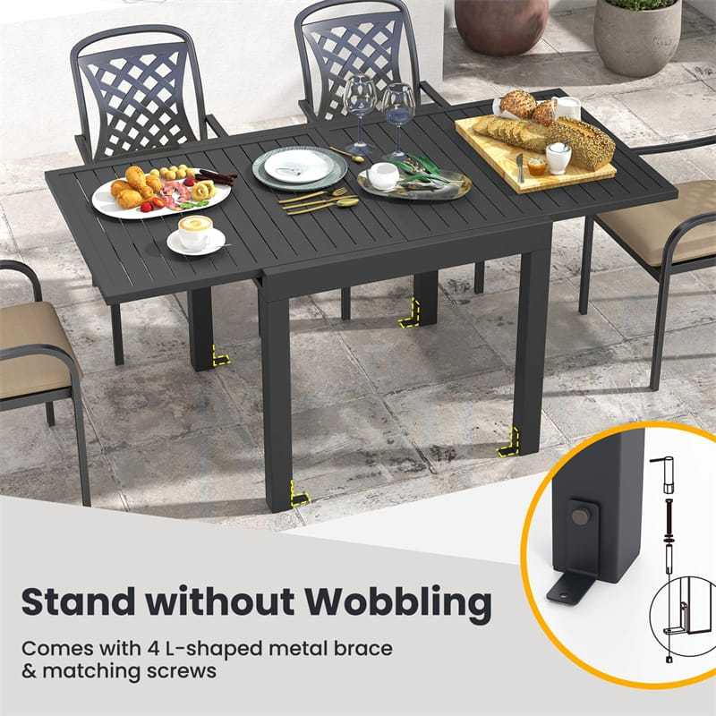 Extendable Outdoor Dining Table for 4-6, All-weather Aluminum 31.5"-63" Expandable Patio Dining Table with Slatted Tabletop for Backyard Garden Deck