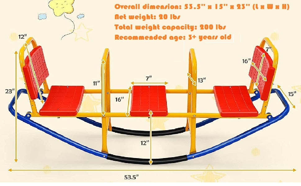 Kids Teeter Totters Indoor Outdoor Metal Rocking Seesaw with Handlebars & Backrest Seat for Boys Girls
