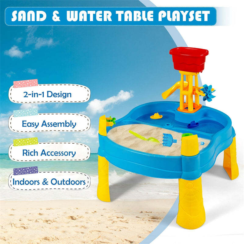 Kids Sand & Water Table Playset with Umbrella and 18 Pcs Accesories