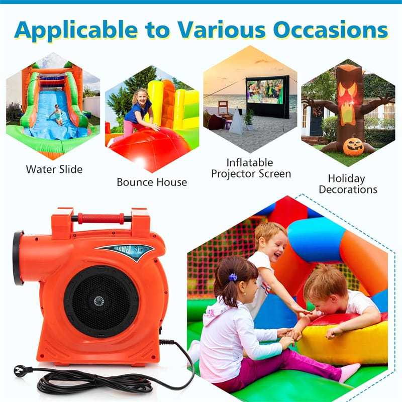 Commercial Air Blower 3HP/2200W Bounce House Blower with Handle, Air Blower Pump Fan for Inflatables Water Slide Bouncy Castle & Holiday Decorations