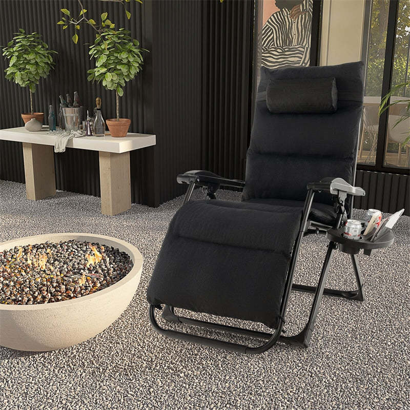 Adjustable Metal Zero Gravity Lounge Chair with Cup Holder Tray, Removable Cushion & Pillow, Folding Reclining Patio Chair for Garden Backyard