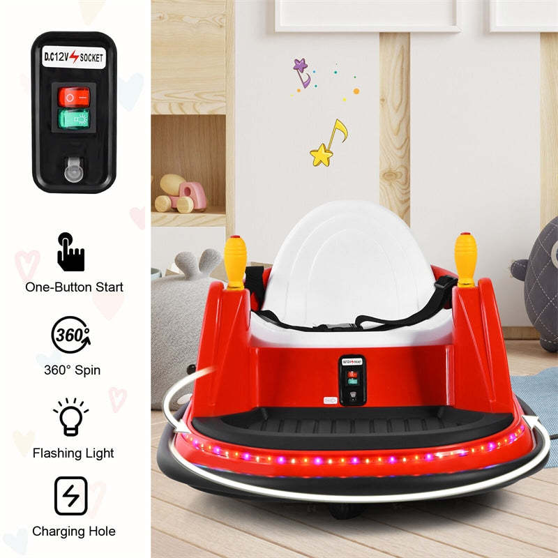 Kids Bumper Car, 12V Battery-Powered Electric Ride-On Bumper Car with 360° Spin, Dual Joysticks, Remote Control & Flashing Lights for Ages 2-5