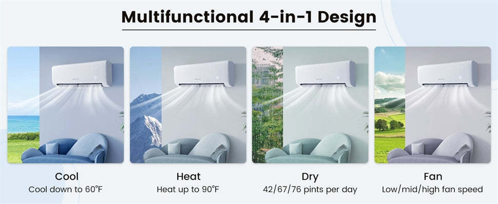 24000 BTU Mini Split Air Conditioner Energy Star w/ Heat Pump & Remote, 21 SEER2 208-230V Inverter AC Unit Works w/ Alexa, Google for Rooms 1500Sq.Ft