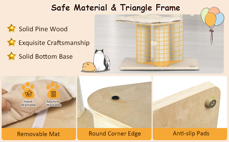 68.5" Tall Modern Cat Tree Condo 4-Level Large Wooden Cat Tower with Sisal Posts & Cushioned Hammock for Kitten Activity