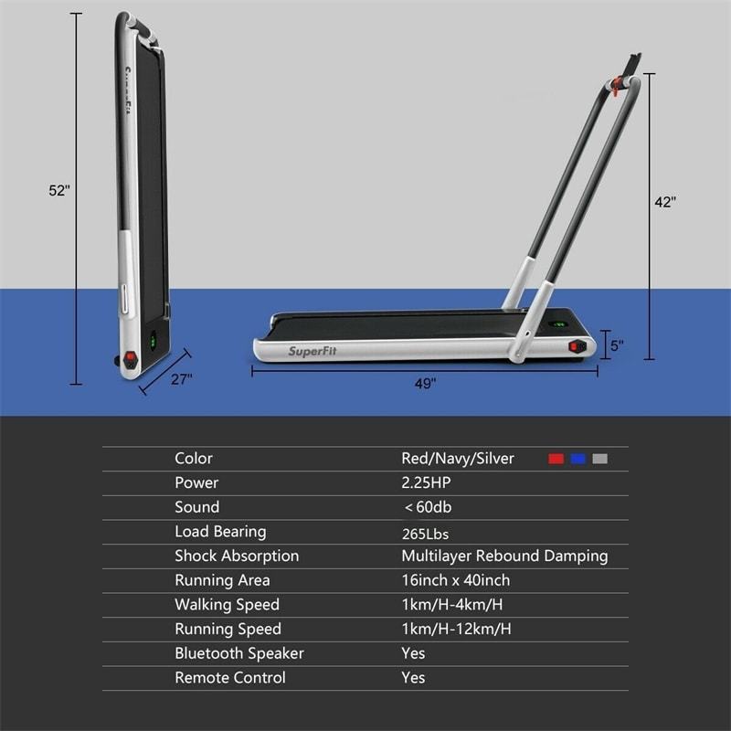 2.25HP 2-in-1 Folding Under Desk Treadmill with LED Display, Remote & APP Control, Portable Electric Walking Running Machine for Home Office