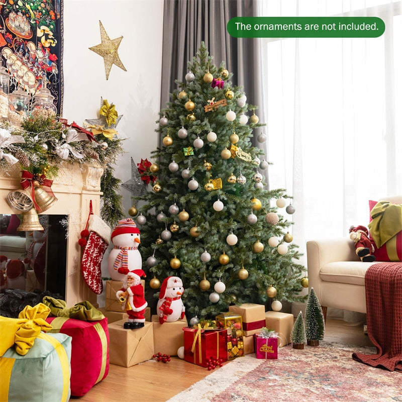 6ft Artificial Christmas Tree Feel Real Unlit Spruce Hinged Xmas Tree with 892 Mixed PE/PVC Branch Tips & Metal Stand for Holiday Decor