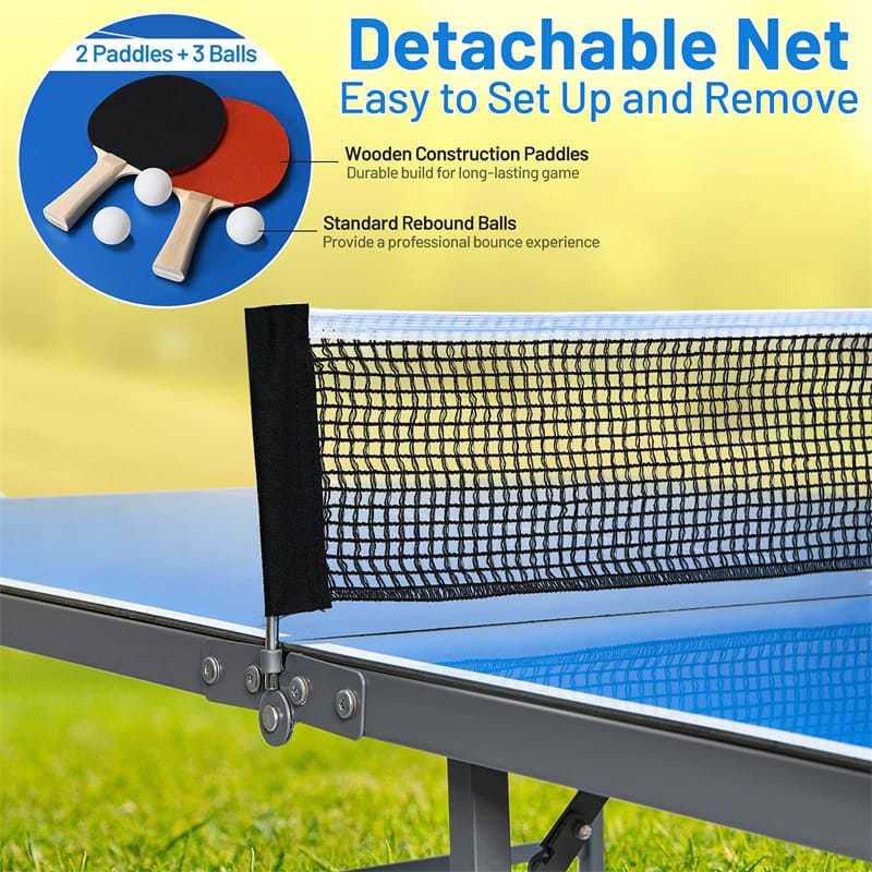 Foldable Ping Pong Table, 6’ x 3’ Portable Table Tennis Table with Net, 2 Table Tennis Paddles & Balls for Indoor Outdoor Game, 100% Preassembled