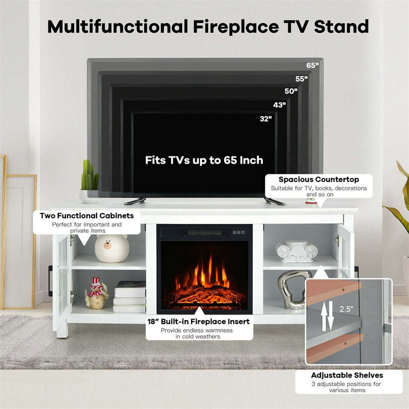 58-Inch Fireplace TV Stand for TVs up to 65 Inches with 1400W Electric Fireplace Insert & Remote Control