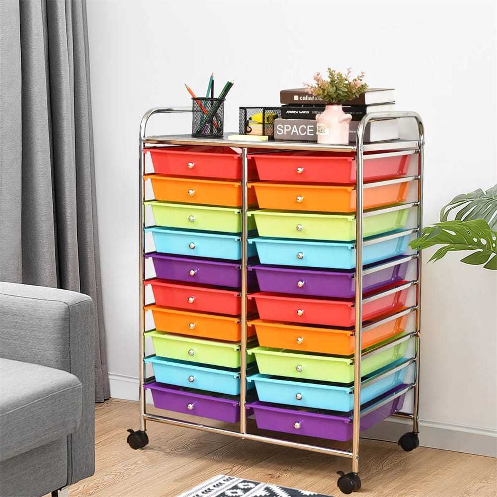Storage Drawer Cart, 20-Drawer Rolling Cart Organizer with Lockable Wheels, Mobile Utility Cart for Office School Art Craft Supplies
