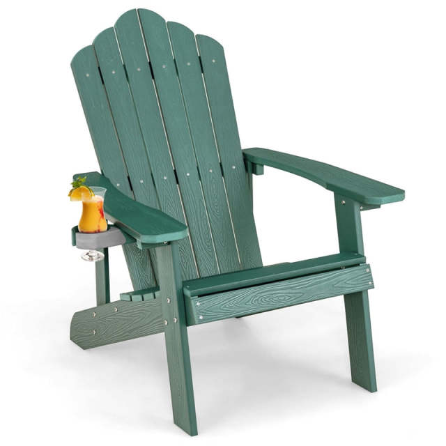 Outdoor HIPS Adirondack Chair, Weather Resistant Wood Fire Pit Chair with Hidden Cup Holder & 380 LBS Capacity for Patio, Backyard, Garden