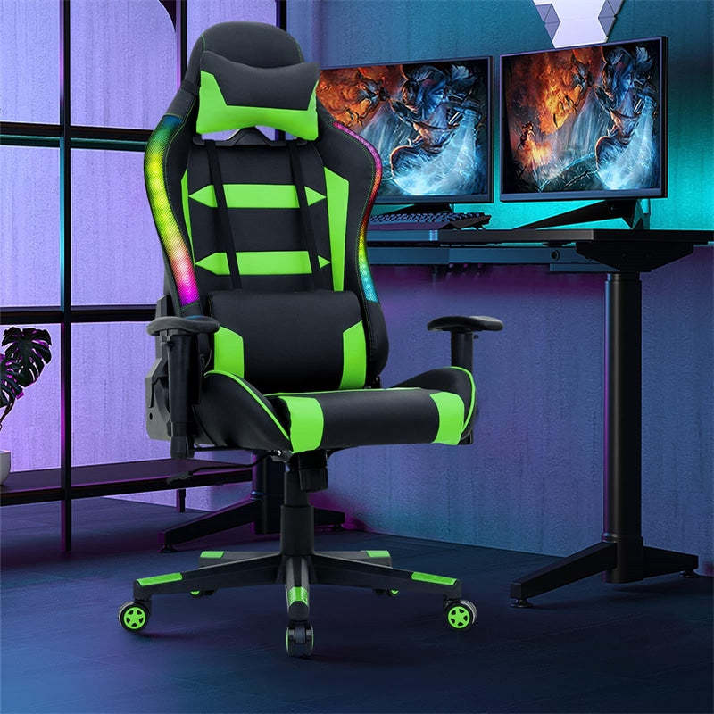 RGB Gaming Chair Ergonomic Video Game Chair High Back Computer Chair with LED Lights, Adjustable Headrest & Lumbar Support