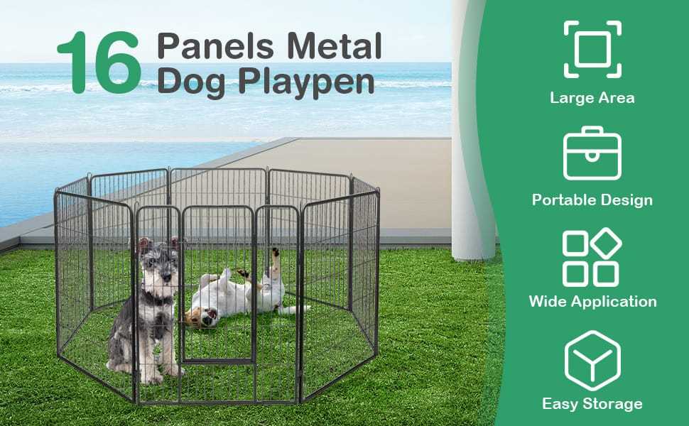 16-Panel 48" Dog Playpen with Door, Metal Dog Fence Foldable Dog Exercise Pen Pet Enclosure Portable Dog Fence for Indoor Outdoor RV Camping