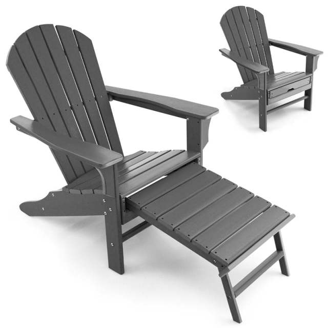 Outdoor HDPE Adirondack Chair, Weather Resistant Fire Pit Chair with Retractable Ottoman & 330 LBS Capacity for Patio, Backyard, Poolside