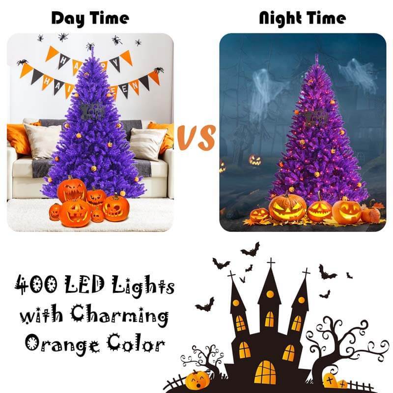 5FT Artificial Prelit Purple Halloween Tree with Orange Lights and Pumpkin Ornaments