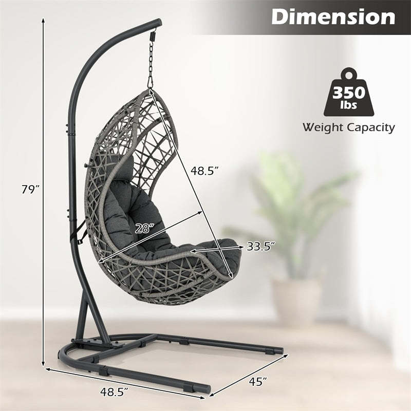 Hanging Egg Chair Wicker PE Rattan Basket Swing Chair with Stand, Pillow, Cushion for Outdoor Indoor, 350 LBS Capacity Hammock Chair