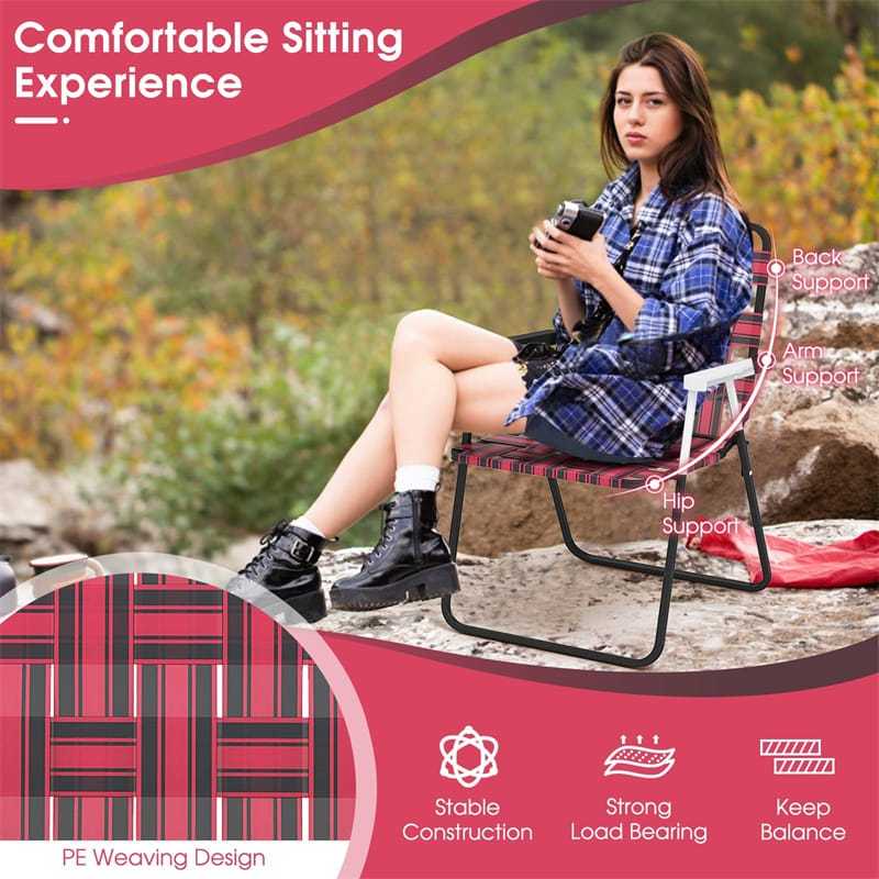 4 Pack Folding Beach Chairs Webbed Lawn Chairs Portable Lightweight Camping Chair with Armrest & Steel Frame