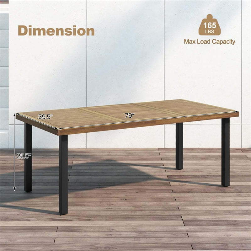 79" Acacia Wood Dining Table, 8-Person Rectangular Patio Table with 1.9" Umbrella Hole & Adjustable Feet for Indoor Outdoor, Backyard, Garden