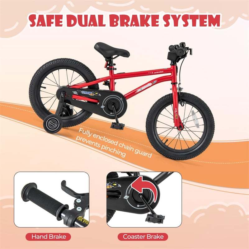 16-Inch Kids Bike, Sports Bicycle for 4-7 Years Old with Height Adjustable Seat, Fully Enclosed Chain Guard & Removable Training Wheels