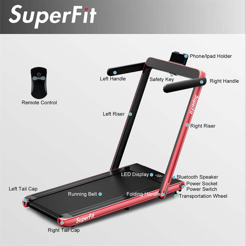 2-in-1 Folding Treadmill, 2.25HP Under Desk Treadmill with LED Display, APP & Remote Control, No Installation, Walking Jogging Machine for Home
