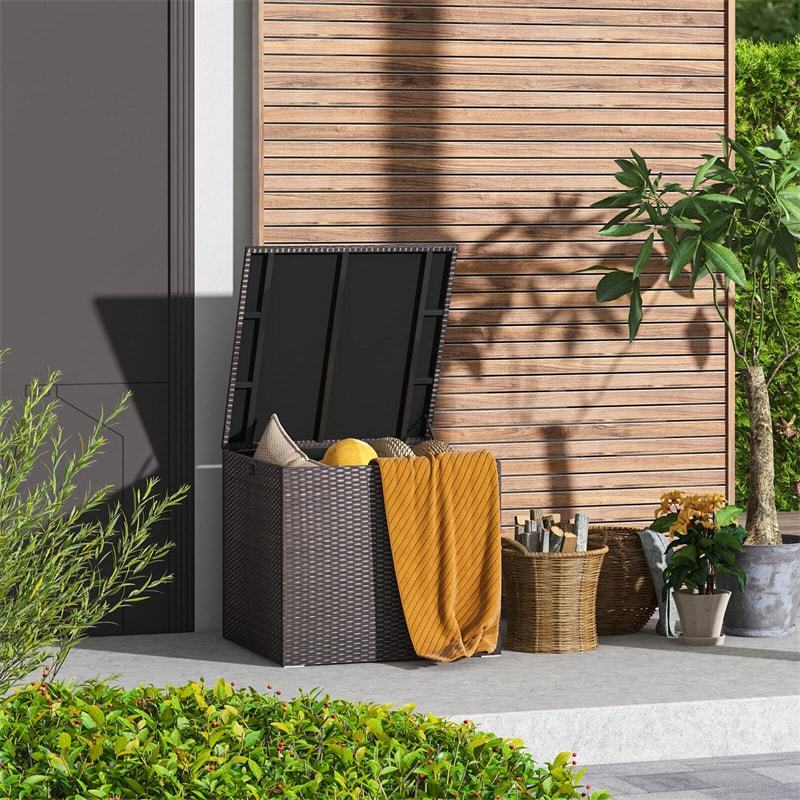 72 Gallon Rattan Wicker Deck Box with Waterproof Zipper Liner & Gas Strut, Outdoor Storage Box for Patio Cushions, Garden Tools, Backyard Accessories