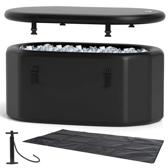 XL 129 Gal Oval Ice Bath Tub with Cover, Pump, Backpack, Portable Inflatable Cold Plunge Tub for Cold & Hot Therapy, Indoor/Outdoor Use
