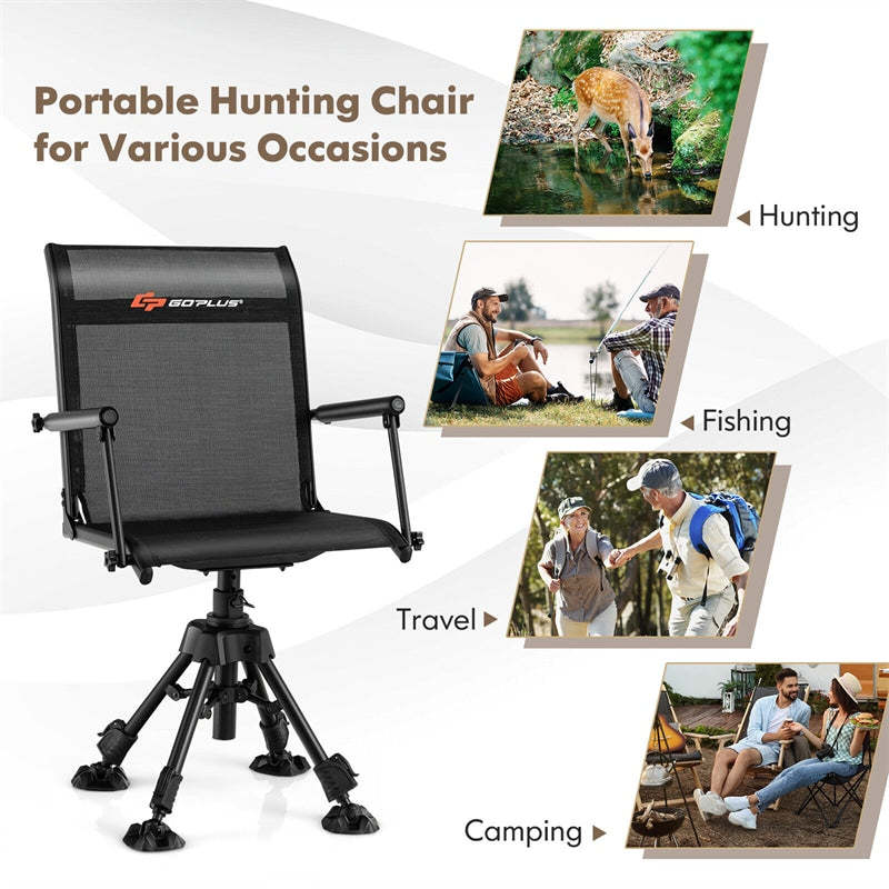 360° Swivel Hunting Blind Chair Adjustable Height Folding Chair with 4 Adjustable Legs & Armrests